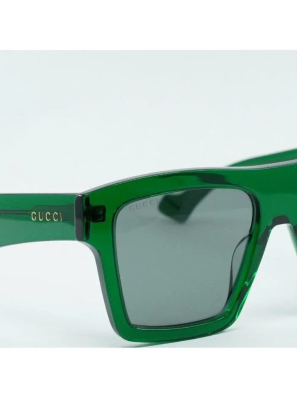 Gucci GG0962S 010 Sunglasses Green Square Frame, Grey Lenses